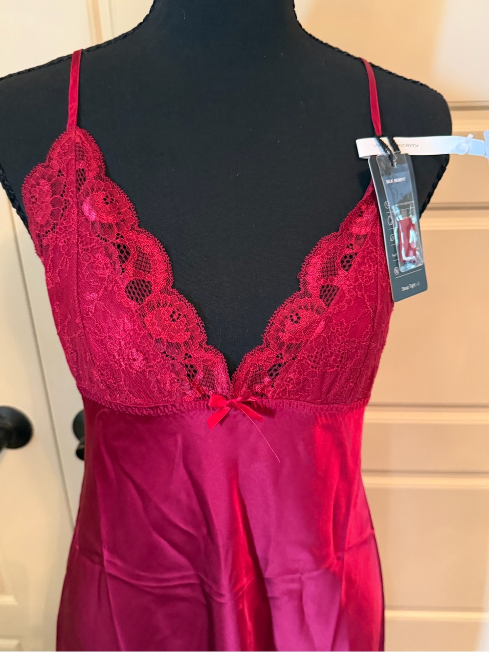 Lace Trim Red Chemise Slip